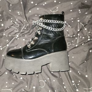 Black platform chain boots